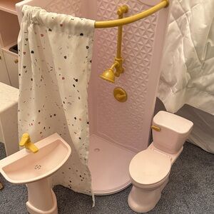 Pink and Yellow Doll Bathroom Set